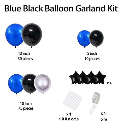 Image of Royal Blue Black Balloon Garland Kit, 121 PCS DIY Balloon Arch with Blue Black Metallic Silver Balloons Video Gaming Party Supplies for Boys Men 30th 40th Birthday Retirement Grads Party Decorations