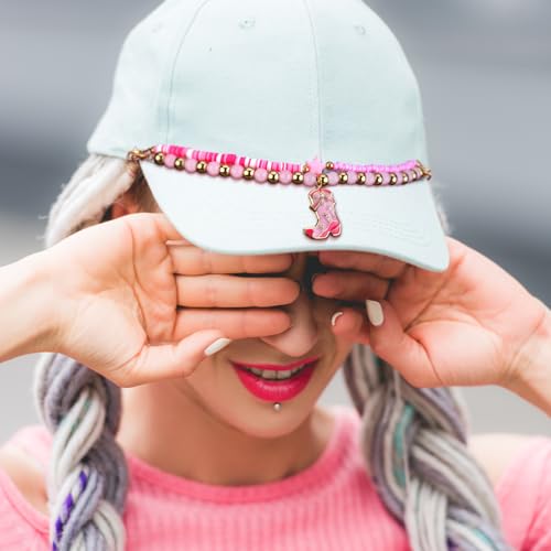 Image of Geyoga 9 Pcs Trucker Hat Chains Trucker Hat Charms Women Man Bill Decoration Detachable DIY Metal Chain for Mesh Baseball Cap(Pink Gold,Cowgirl)