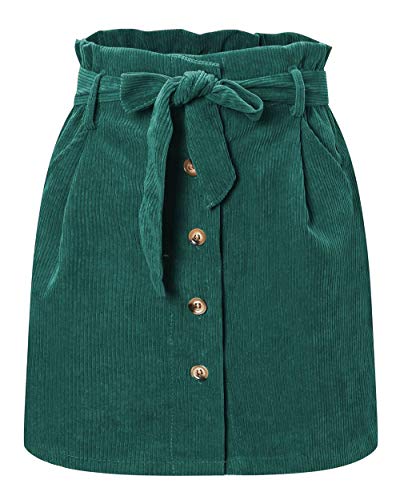 ebossy Women's Paperbag High Waist Button Front Corduroy Mini Skirt with Belt