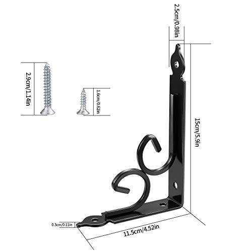 Floating Shelf Brackets, Decorative Shelf Brackets and Supports, Rustic Shelves Brackets Heavy Duty Steel, Wall Corner Shelving Brackets, Joint Right Angle Corner Brace with Screw - 2 Pcs/Black