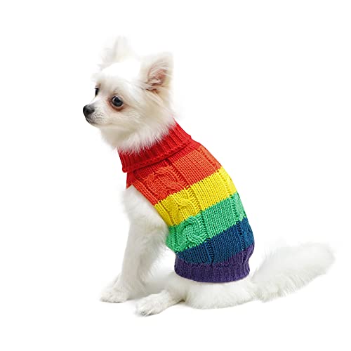 Lawkul Dog Sweaters Puppy Clothes for Small Dogs Winter Cat Clothes Pet Rainbow Pug Outfits Knit Chilly Dog Cable Sweater Pullover Red Color Dog Sweater for Small Size