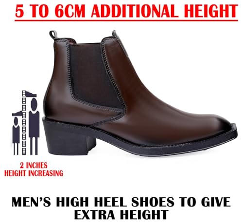 Image of Men's 2 Inch Heel Height Increasing Faux Leather Material With Casual Formal Slipon Chelsea Boot.