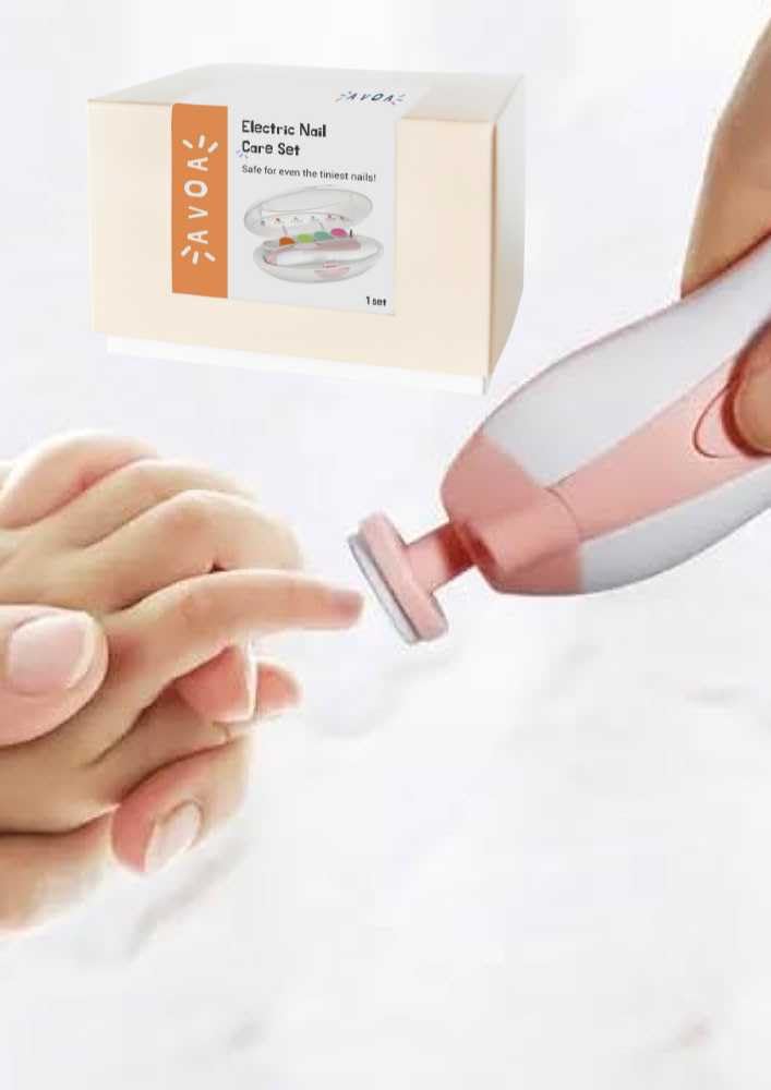 AVOA Baby Nail Trimmer Electric Safe Baby Nail Clippers Baby Nail File Kit Manicure Set, Trim Polish Grooming kit for Newborn Toddler or Adults Toes Fingernails, 6 Grinding Heads and LED Light (Pink)