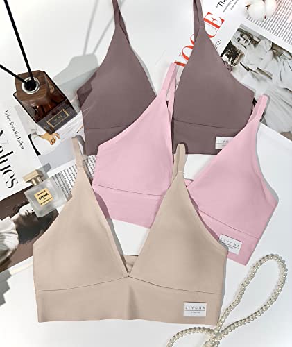Livona 3 Pack Comfort Bra For Women- Padded Sports Bralette, Sexy V-Neck Wireless Everyday Bra, Crop Cami Plunge Bra S-Xxl #TOP6