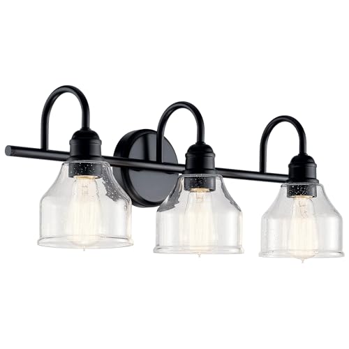Kichler Avery 24' 3 Light Bathroom Vanity Light in Black, Vintage Bathroom Wall Mount Fixture with...