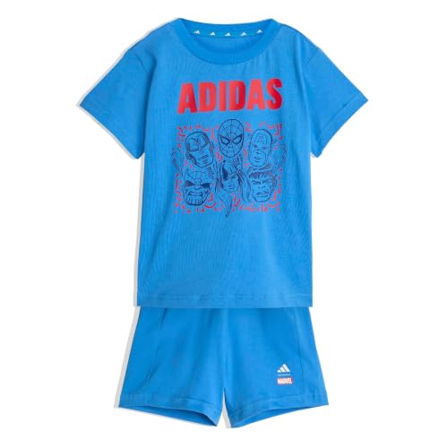 adidas Unisex - Bimbi 0-24 MARVEL AVENGERS T-SHIRT SET, ray blue/off white, 18-24 Months