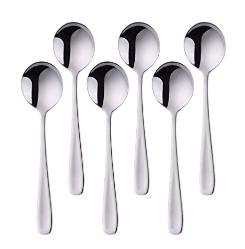 SBOMHS Esslöffel Müslilöffel 18/10 Edelstahl Suppenlöffel 6-stück Menülöffel länge 17,5CM Breit 4,5CM Tafellöffel Suppentassenlöffel für Porridge Dessertlöffel Soup Spoons (Silber)