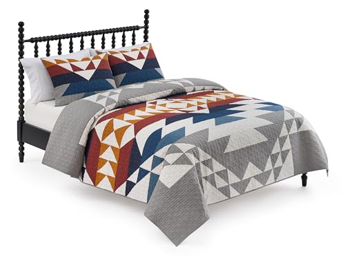 Pendleton Explorer Queen Quilt Set Southwest Cotton 3-Piece Blue Grey