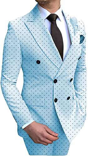 Mens Suit Double Breasted Polka Dots Tuxedos Groomsmen Formal Wedding Suits 2 Pieces4