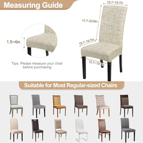 Image of SearchI Dining Room Chair Covers Set of 2, Stretch Printed Parsons Chair Slipcovers Removable Washable Kitchen Chair Protector Cover for Dining Room, Hotel, Ceremony (Flaxen Print)