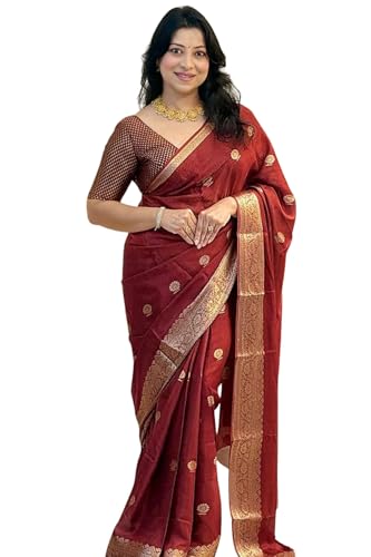 Image of SGF11 Women's Kanjivaram Soft Silk Saree With Blouse Piece