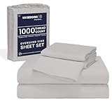 SGI Bedding 108'x 80' 4 Pc Short Alaskan King Sheet Set 1000 Thread Count 100% Egyptian Cotton - Deep Pocket 12” - Ultra Soft, Breathable, Hotel Quality Sheets, Oversized Bed Sheets, Silver