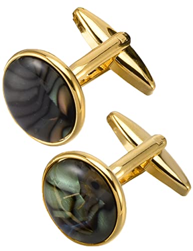 Set de Mancuernillas y Clip para Corbata Abulón Natural Plateado y Dorado miniatura 1
