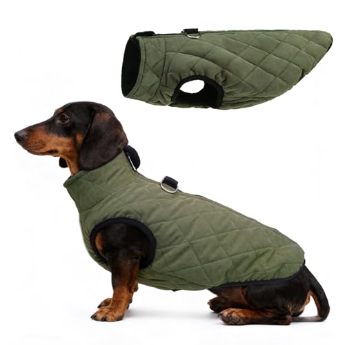 Image of SCENEREAL Dachshund Winter Dog Vest Coat with Harness Built in | Warm Puppy Jacket for Small Medium Dogs, Cold Weather Coat with Zipper, Fleece Puffer Vest Windproof Snow Clothes