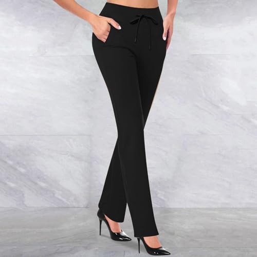 Womens Straight Leg Pants Drawstring Waist Tummy Control Butt Lifting Trousers High Waist Casual Work Pants3