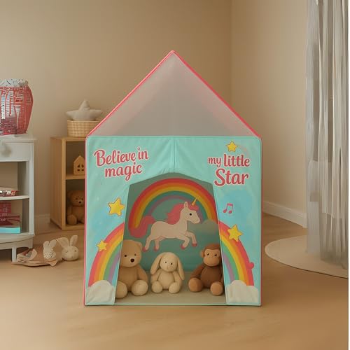 Image of Trocshop Unicorn Tent House for Boys & Girls | Foldable Toy House for Indoor & Outdoor Fun | Tent House for 2+ Years | 75Lx 95Wx 105H cm | Playhouse for Kids | Safe & Portable Kids House Tent - Pink