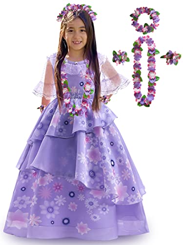 RUYUYIRU Encanto Mirabel Cosplay Costume for Girls Isabela Mirabe Madrigal Princess Dress Up Halloween Paty Dresses 120Purple