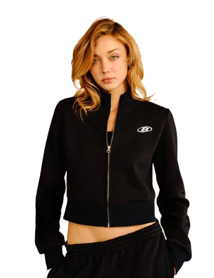 Bonkers Corner Stealth Black Crop Zipper Jacket in black