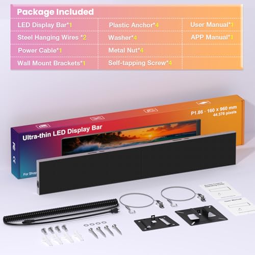 Image of P1.86 Ultra-Thin Programmable LED Sign, 37.8 inch x 6.3 inch Full Color Digital Display with APP & PC Control, DIY Text Image Video Editing High-Resolution GOB LED Advertising Screen for Business