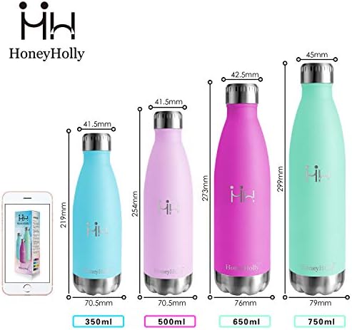 HoneyHolly Insulated Flasks, 650ml Vacuum Insulated Bpa Free, Double Walled Water Bottle,12 Hours Hot/24 Hours Cold, Reusable Leakproof Water Bottles for Kitchen, Home, School, Cafe, Work, Travel