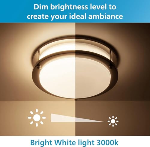 PHILIPS LED Flush Mount Double Ring Ceiling Light 2-Pack Daylight (3000K) 1200 Lumen (16W = 75W) Dimmable Brushed Nickle No Bulbs Required by Philips LED - Used condition - Image 8