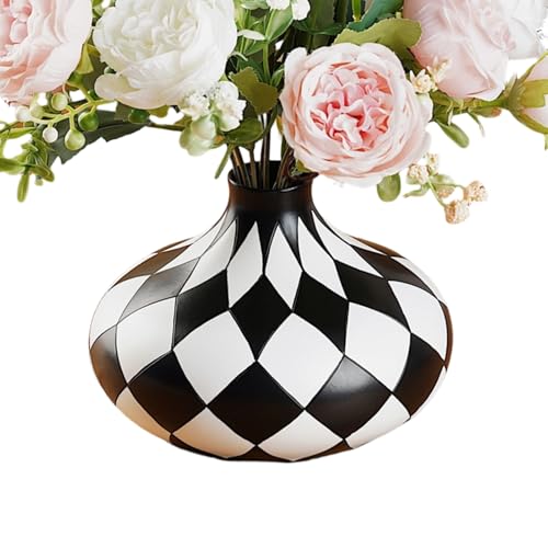 Vase noir et blanc d'art floral en résine premium pour table