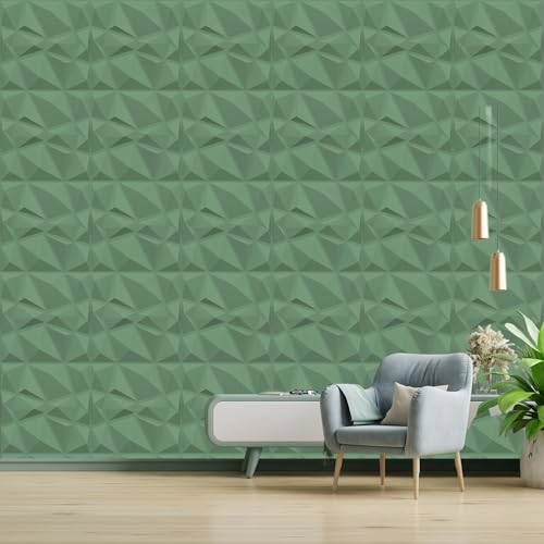 Image of Kayra Decor Wall Panels for Bedroom - PVC Diamond Design, Olive Green Color 19.7 inch X 19.7 inch (Pack of 12) - Covers 32.34 Sq. Ft.