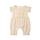 Xmasgifts Newborn Baby Girls Boys Jumpsuit Clothes Ruffle Sleeve Crew Neck Romper Solid Color One-Pi