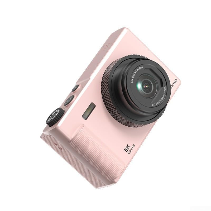 per fotocamera digitale 5k con 180° Flip Screen Anti-Shake per 5k (rosa) | Elettronico per stabilizzatore, per 5k per video ultra HD, ideale per vlog, registrazioni d'azione, clip senza oscillazioni