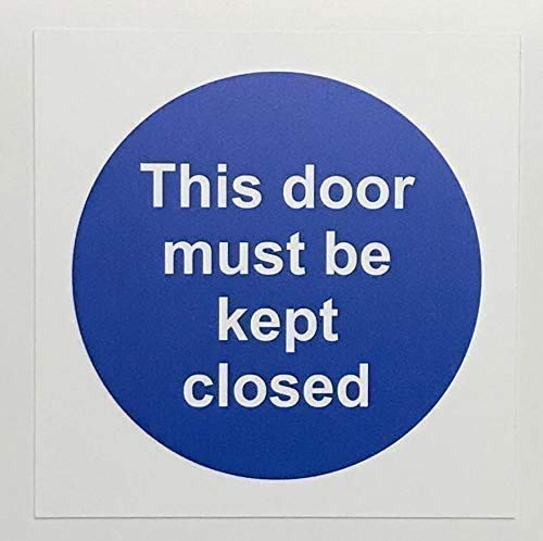 This door must be kept closed Safety sign - Self adhesive sticker 100mm x 100mm