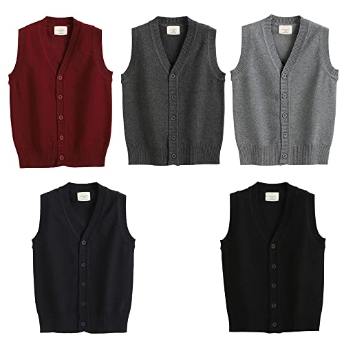 Girls Boys School Uniform Sweater Vest Button Down V-Neck Classic Soild Knit Cardigan Tops3