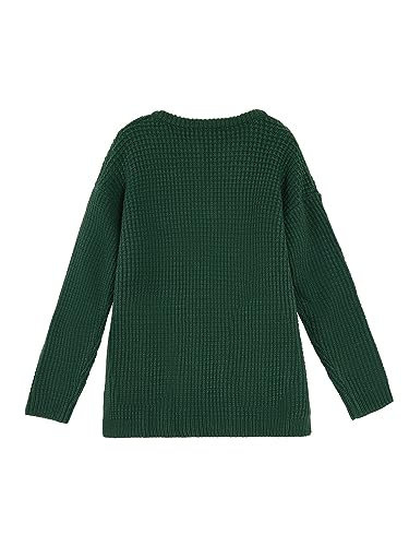 Image of rrhss Girls Waffle Knit Sweaters Trendy Henley Button V Neck Long Sleeve Pullover Jumper Tops