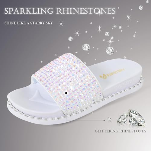 Image of Fur Story Womens Slides House Slippers Rhinestone Glitter Slides Cute bling Flat for Women Platform Sandals Cozy Bedroom Slippers Shower Shoes