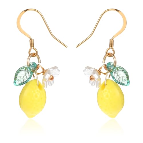 Cute Lemon Dangle Earrings for Women, Resin Yellow Lemon Hoop Earrings Minimal Fashion Fruits Dangling Earring for Women Sweet Earring