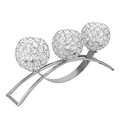 Estink Candelabro de Cristal con 3 Cabezales, Decorativo para Mesa, Diseño Elegante, Color Plateado, para Bodas y Cenas Románticas
