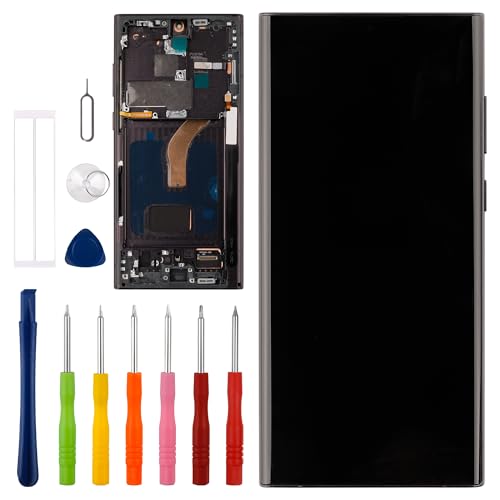 Vvsialeek Pantalla OLED de repuesto compatible con Galaxy S22 Ultra [6,8 '] SM-S908B, SM-S908B/DS, SM-S908U, SM-S908U1 LCD Touch Screen con función de huellas dactilares de kit de herramientas