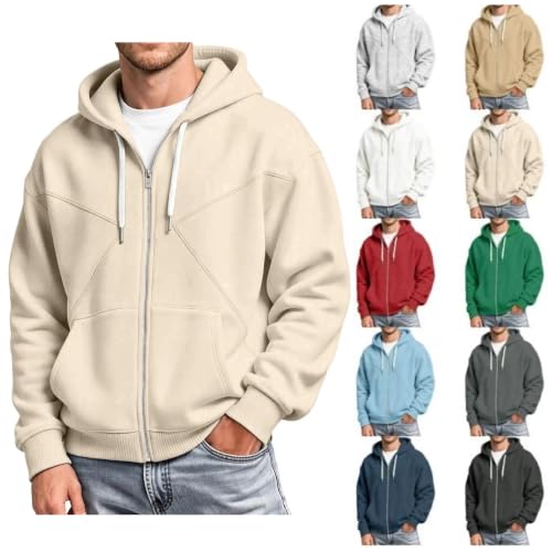 XINGJIAARTS Full Zip Hoodies For Men Drawstring Hooded Sweatshirts Oversized Long Sleeve Warm Zipper Track Jackets Casual - image 1