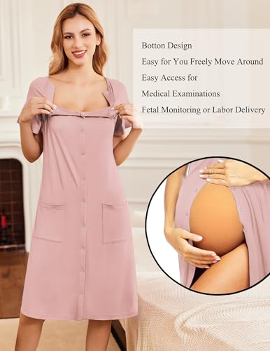 Image of Ekouaer Labor Delivery Gown Nursing Braeastfeeding Dress Maternity Clothes