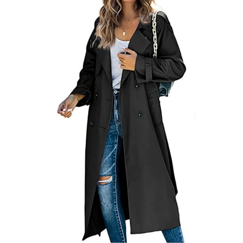 Women's Fashion Double Breasted Trench Classic Lapel Long Overcoat Coat Casual Work Office Jackets2