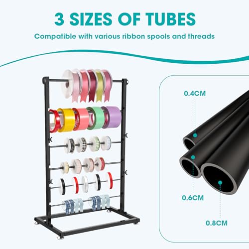 Image of 6 Tier Metal Ribbon Organizer, Height Adjustable Metal Spool Ribbon Holder Storage Organizer Rack for Craft Room Flower Shop Gift Wrapping Large Capacity 17.32 x 27.55in