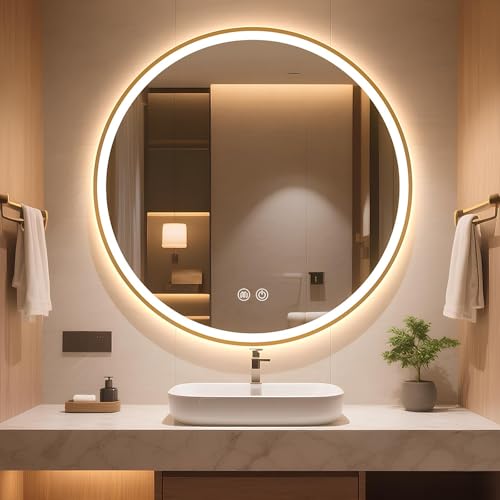Miroir de salle de bain rond à DEL à intensité variable - 2