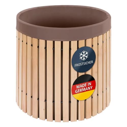 Beckmann Premium Regenfass 420 L – Massives Lärchenholz & Frostsicher – Made in Germany – Holzfass Wassertonne mit robuster brauner Innenfolie – Ø 82 x H 88 cm (Modell FL42)