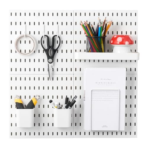 VEVOR Werkzeugwand, 28 x 28 cm, 4er-Set, Kunststoff-Stecktafel-Wand-Organizer-Set mit Zubehör, für Garage, Werkzeugaufbewahrung, Küche, Wohnzimmer, Bastelraum, Büro, Badezimmer, Zuhause, weiß