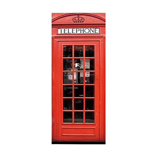3D PVC Adhesivo Fotográfico Cabina telefónica roja 100 x 200cm(An x Al) Mural 3D para puerta Vinilos Puerta Pegatina Pared Murales para Cocina Sala de Baño Decorativos