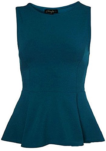 My Fashion Store - Chaleco sin Mangas para Mujer, diseño de Peplum Verde Teal XXL/XXXL 52-54