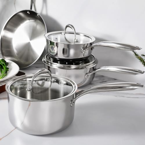 Image of KEAWELL K3 Premium Tri-Ply Fully Clad Saucepan with Lid (3-Qt) | Tri-Ply Fully Clad Stainless Steel Saucepan; Small Pot with Lid; Even Heating; Induction and Oven Safe; For All Stovetops