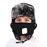 Kids Trapper Skiing Hat Russian Winter Thermal Warm Waterproof Windproof Hunting Thick Outdoor Snowboard Cycling Breathable Trooper Ear Flap Cap for Boy Girl Black