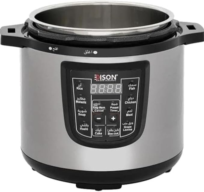 Edison 12 Liter Electric Pressure Cooker with lid open, showing inner pot