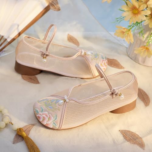 2025 Summer Women's Breathable Mesh Floral Embroidery Shoes Chinese Style Elegant Cheongsam Hanfu Shoes Round Toe Low Heel Mary Jane Shoes Casual Ankle Strap Shoes2