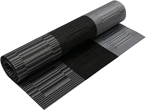 Image of SHACOS Woven Vinyl Table Runners PVC Table Runners 12 x 36 inch Wipe Clean Reversible Plastic Weave Tabletop Counter Decor Mats Indoor Outdoor, Ombre Black and Gray